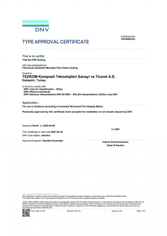 Tezkom Composite DNV-GL Certificate