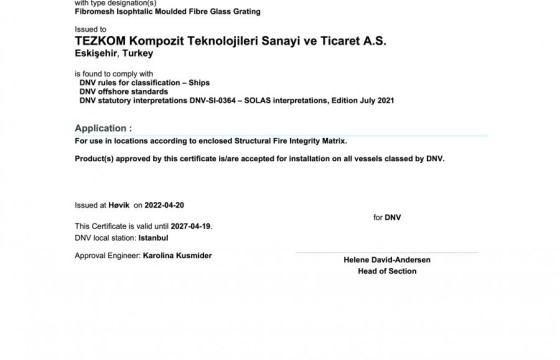 Сертификат DNV-GL на композитный материал Tezkom